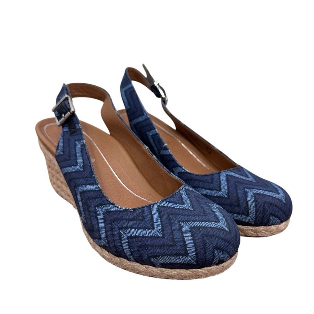 Vionic Aruba Coralina Slingback Wedge Espadrille Orthotic Arch Support Navy - Picture 1 of 7